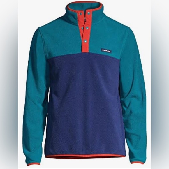 Lands' End Mens XL Snap Neck Fleece Pullover Navy/dark Peacock Colorblock - Picture 1 of 10